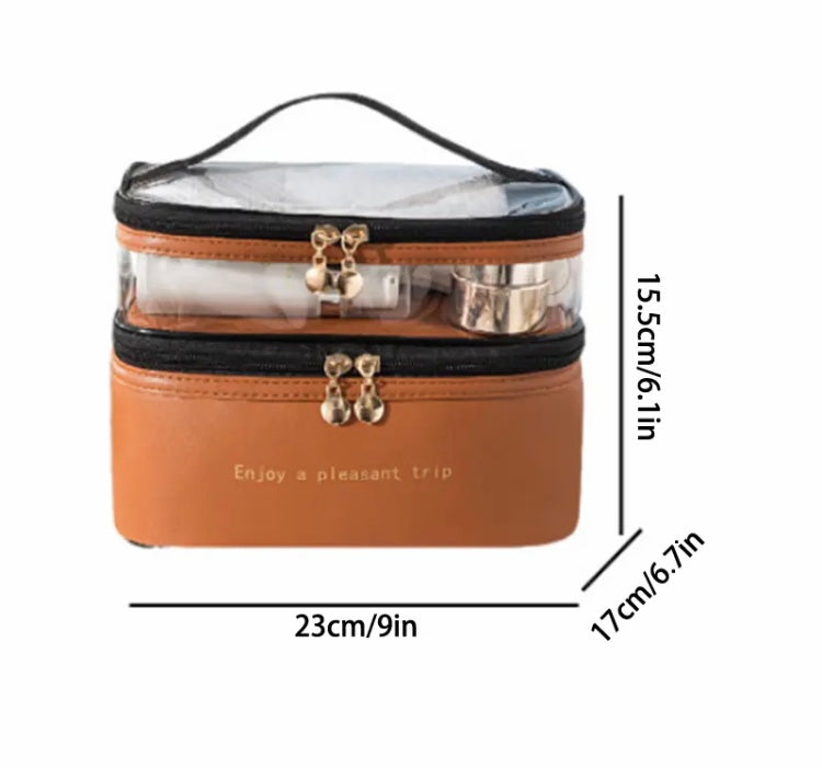 Women Double Layer Cosmetic Bag, Leather Makeup Organizer Bag, Large Capacity Cosmetic Travel Bag Women Double Layer Cosmetic Bag, Leather Makeup Organizer Bag, Large Capacity Cosmetic Travel Bag